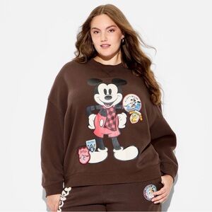 Mickey Mouse OS Fleece Graphic Pullover Sweatshirt- Brown- NWT